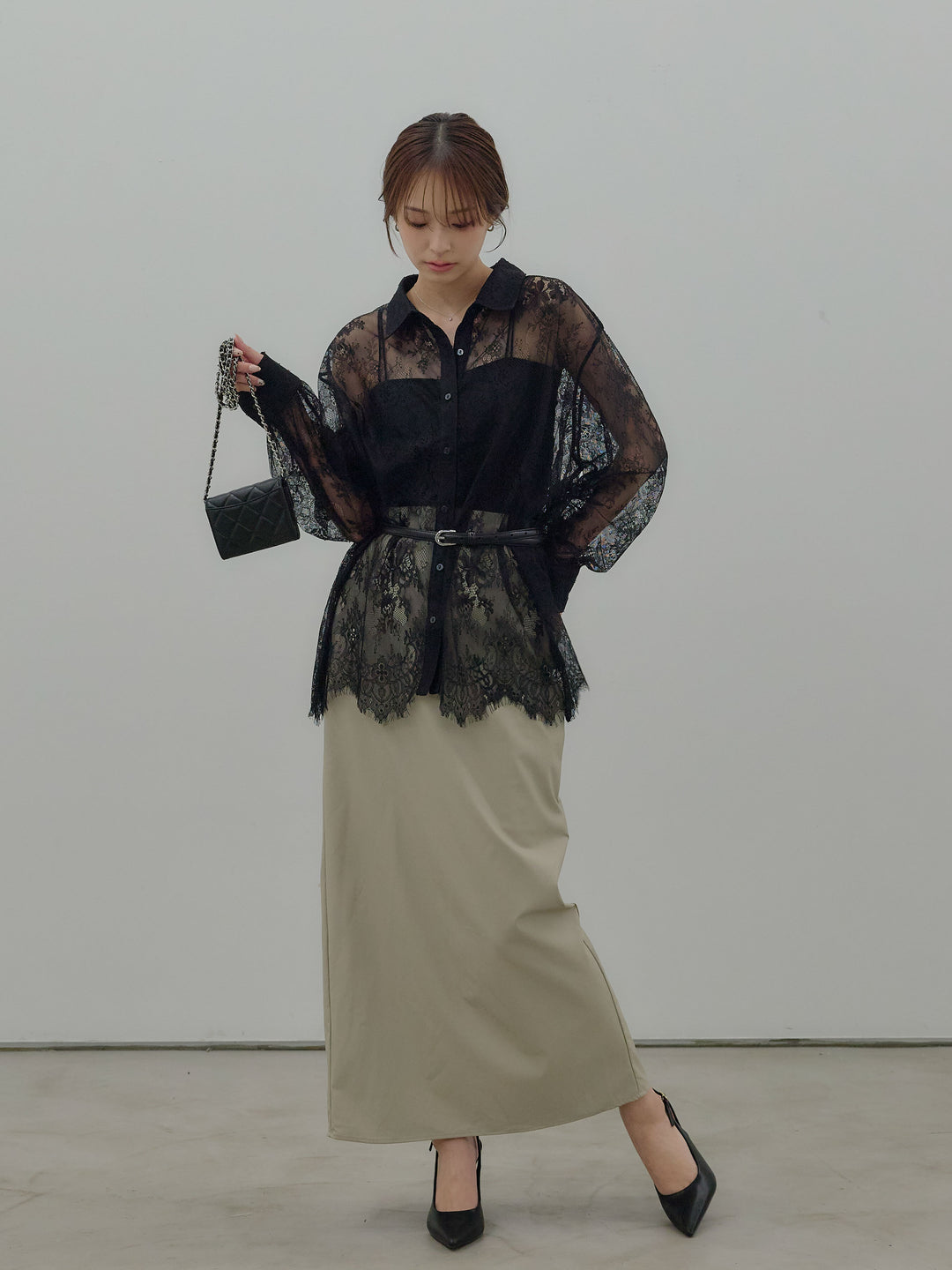 総レースボリュームスリーブシャツ