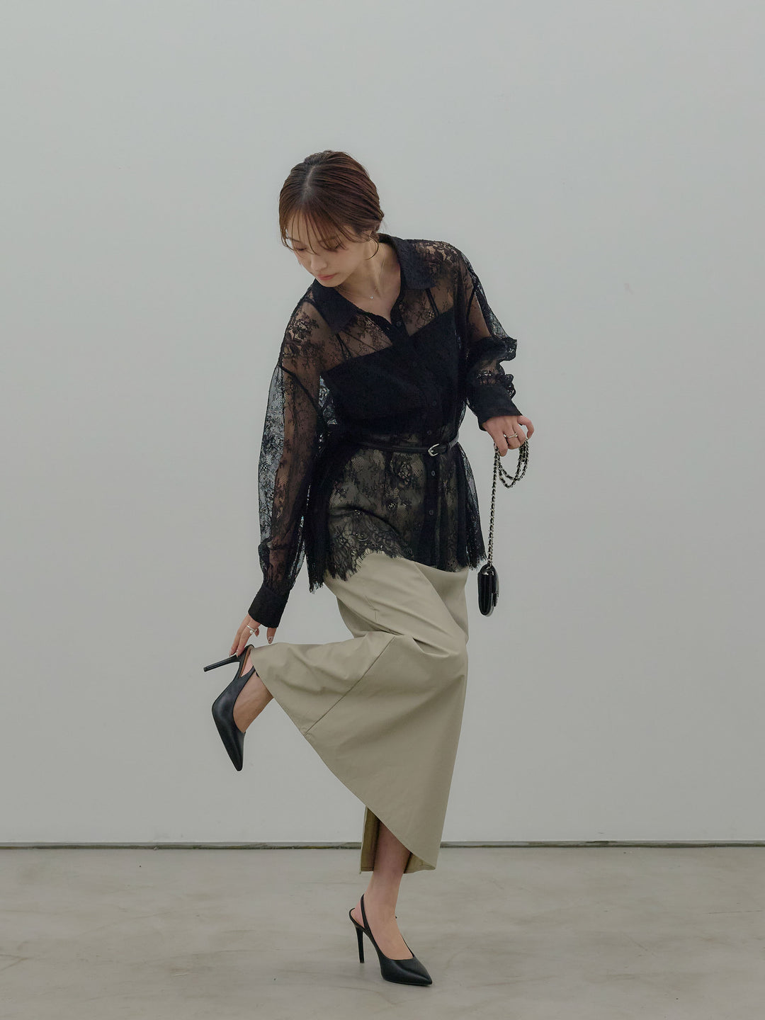 フェイクレザーナロースカート