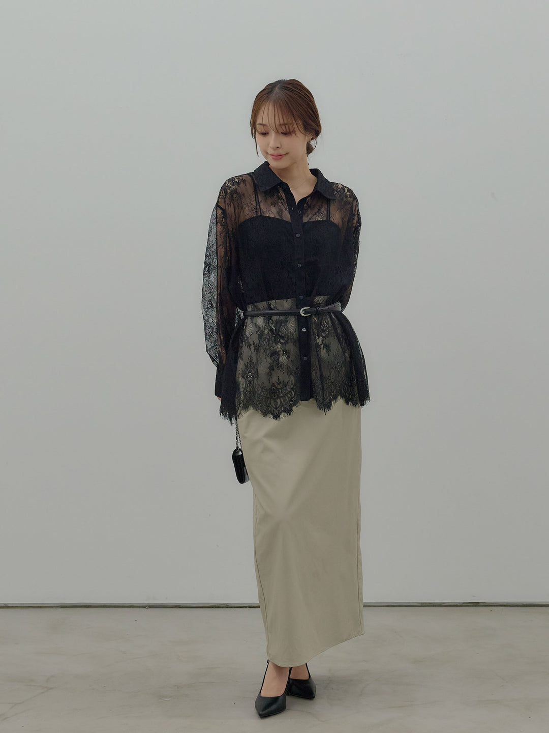 総レースボリュームスリーブシャツ