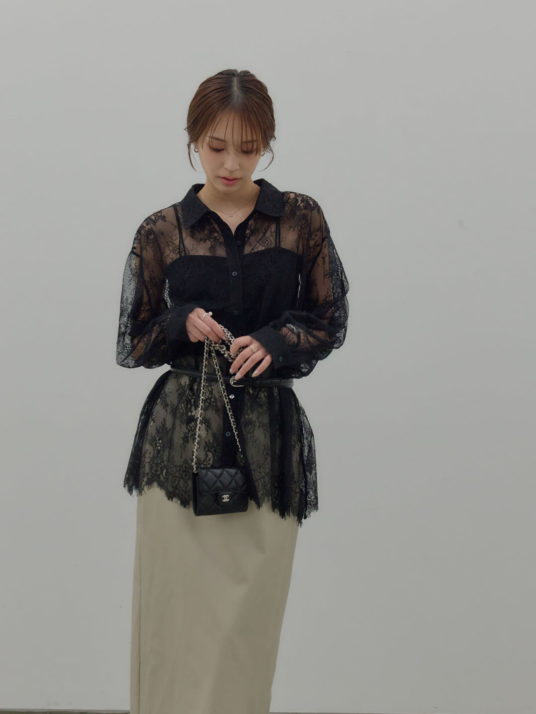 フェイクレザーナロースカート