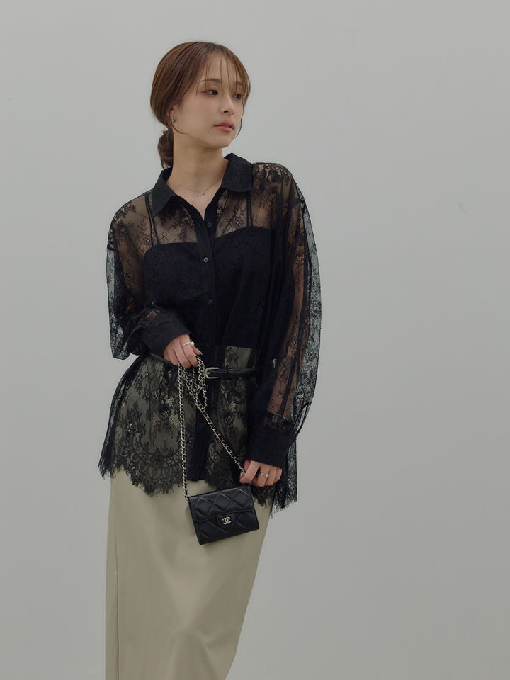 総レースボリュームスリーブシャツ