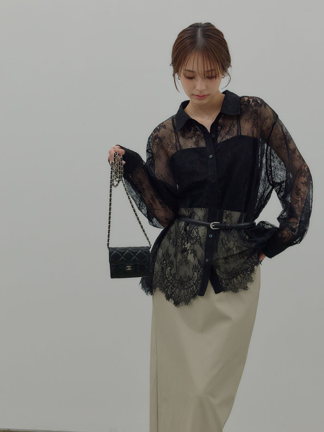 総レースボリュームスリーブシャツ