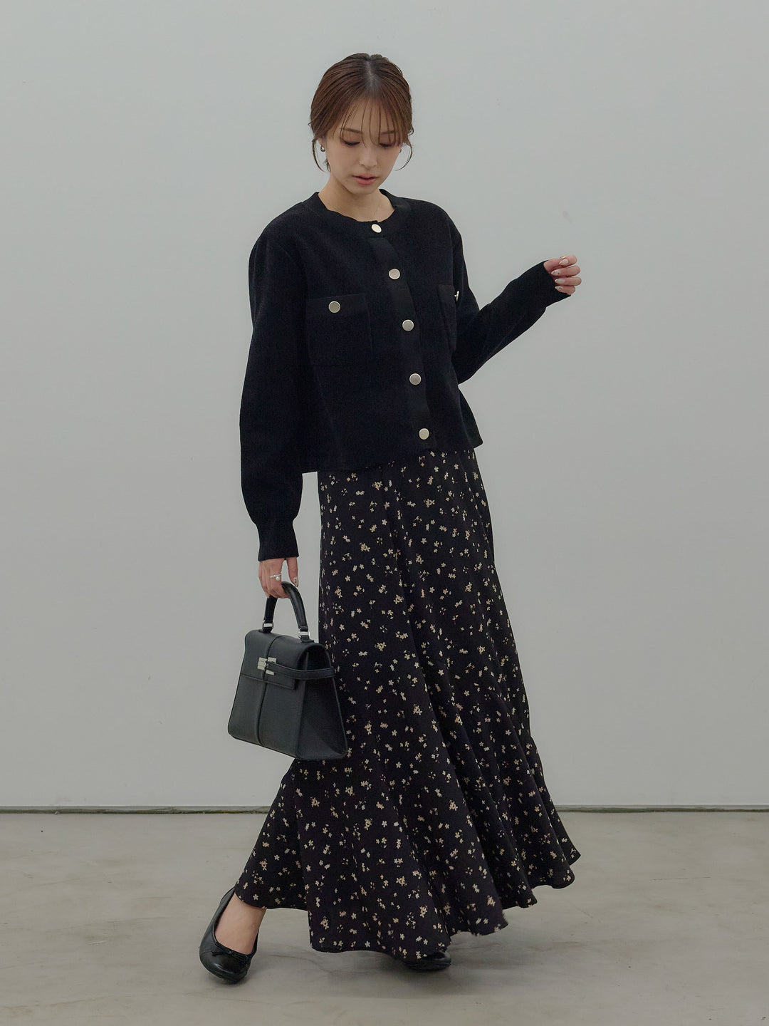 ゴールドボタンモールニットカーディガン