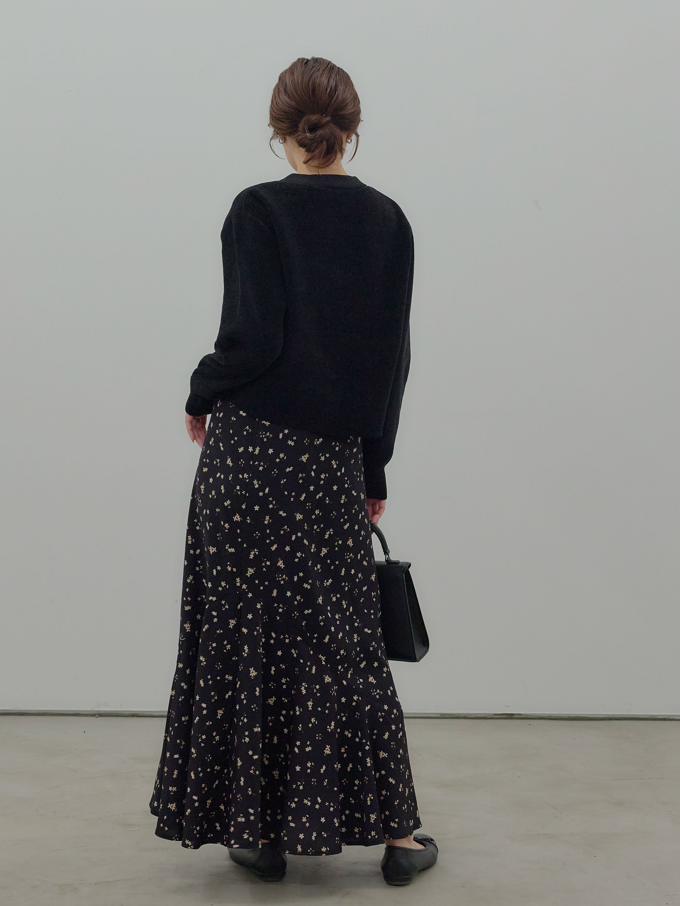 SET】ゴールドボタンモールニットカーディガン+フラワーパターン