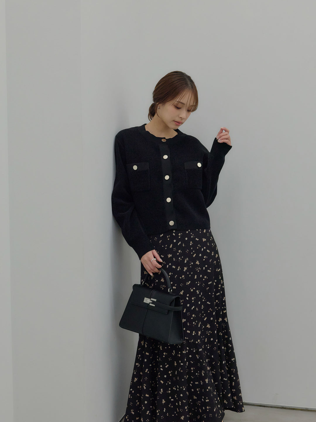 ゴールドボタンモールニットカーディガン