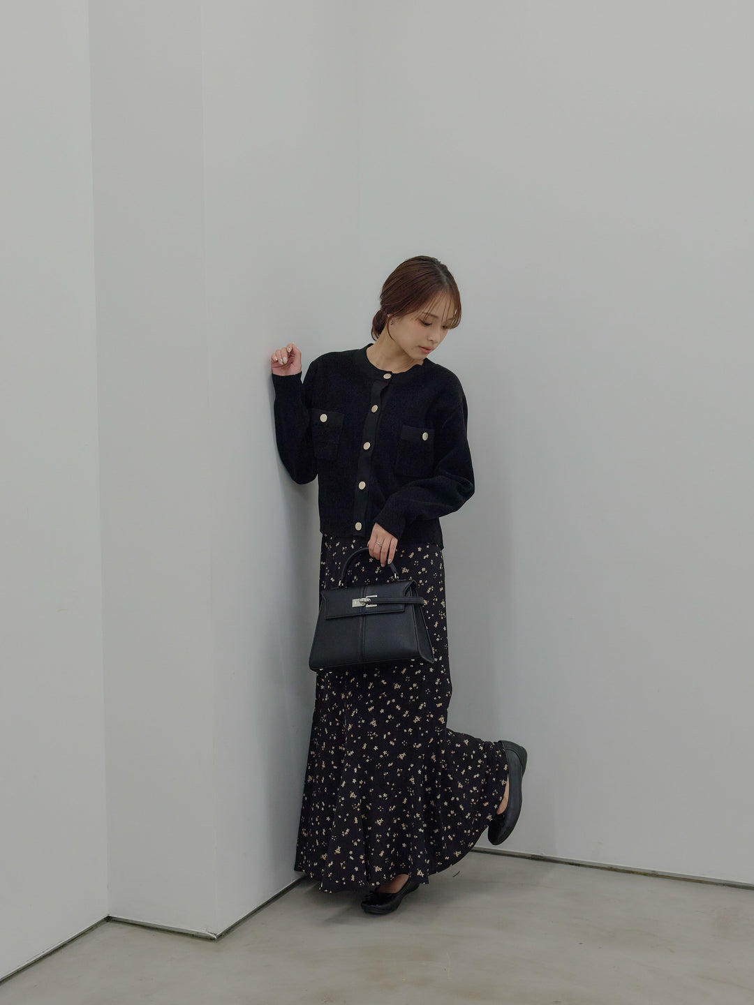 ゴールドボタンモールニットカーディガン