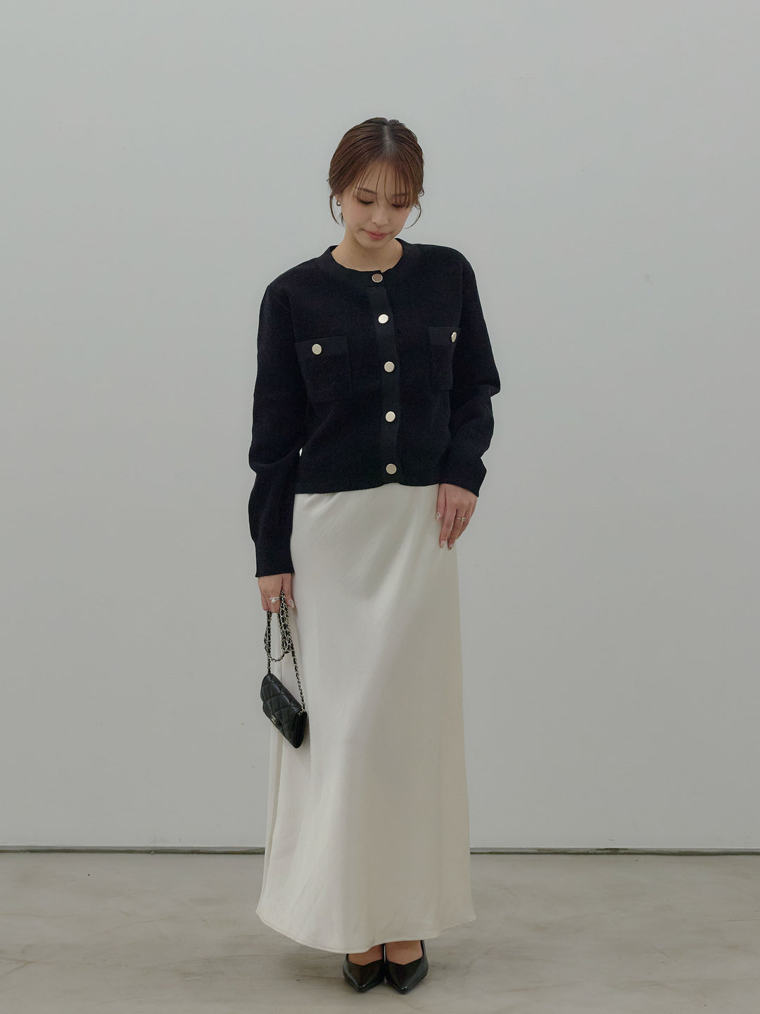 ゴールドボタンモールニットカーディガン