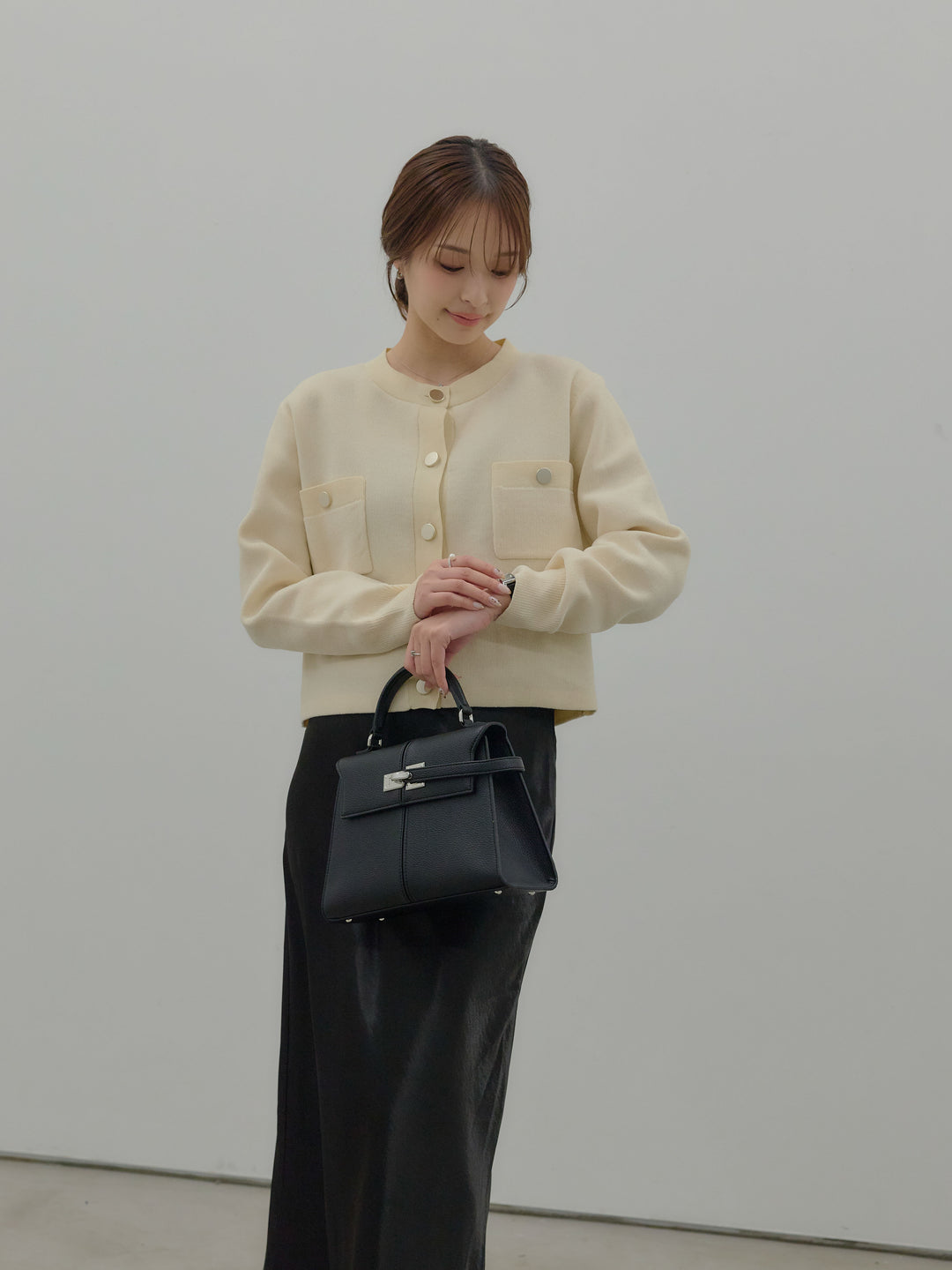 ゴールドボタンモールニットカーディガン