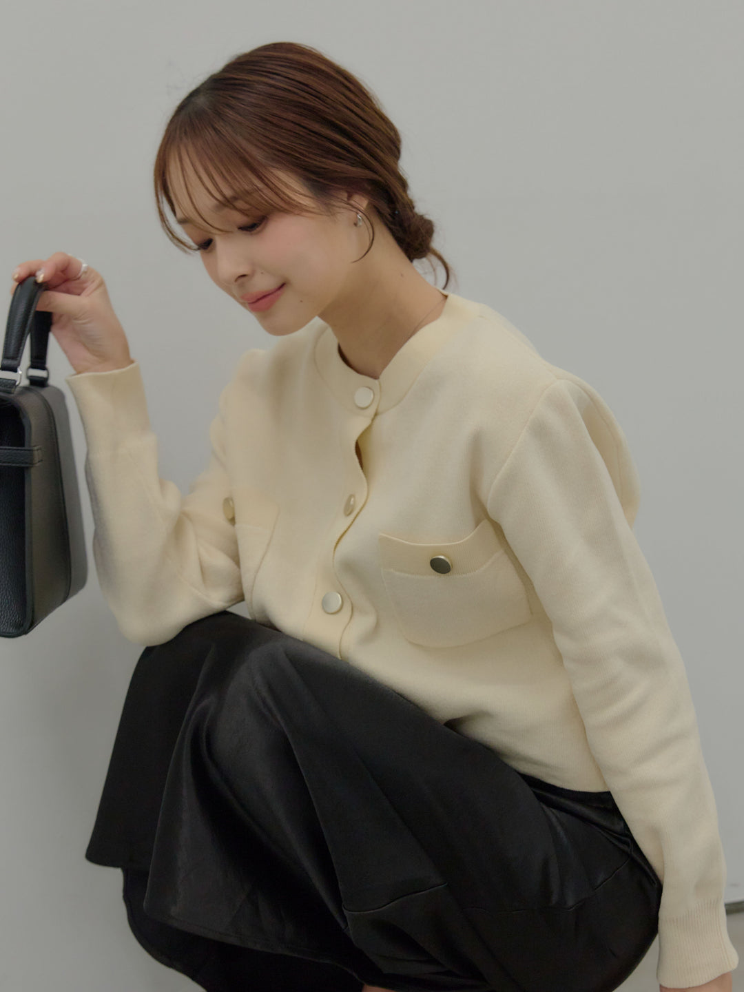 ゴールドボタンモールニットカーディガン