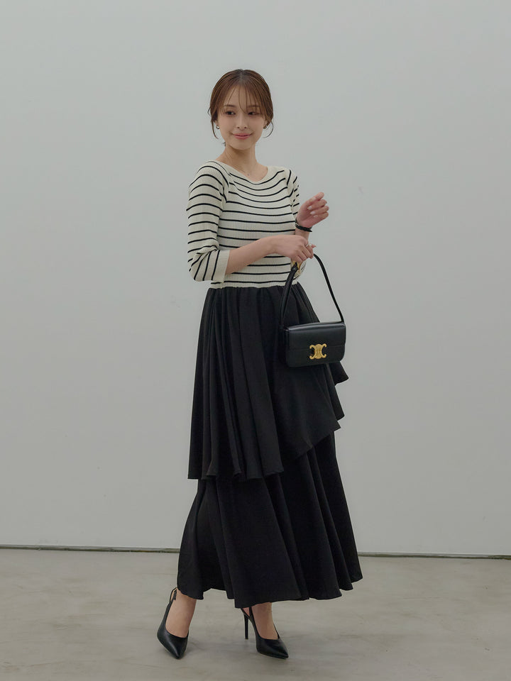 【Essential】7部袖リブドッキングワンピース