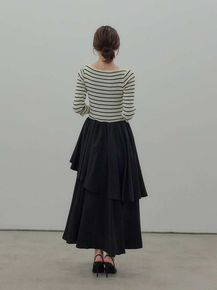 【Essential】7部袖リブドッキングワンピース