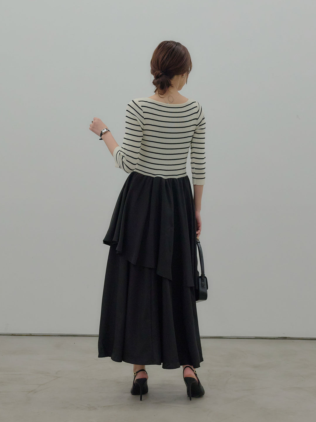 【Essential】7部袖リブドッキングワンピース