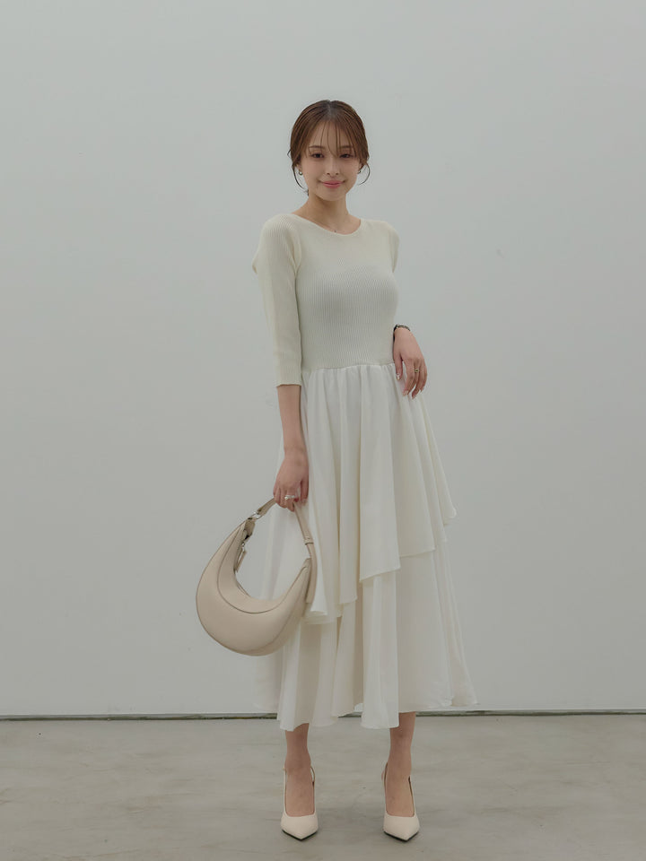 【Essential】7部袖リブドッキングワンピース