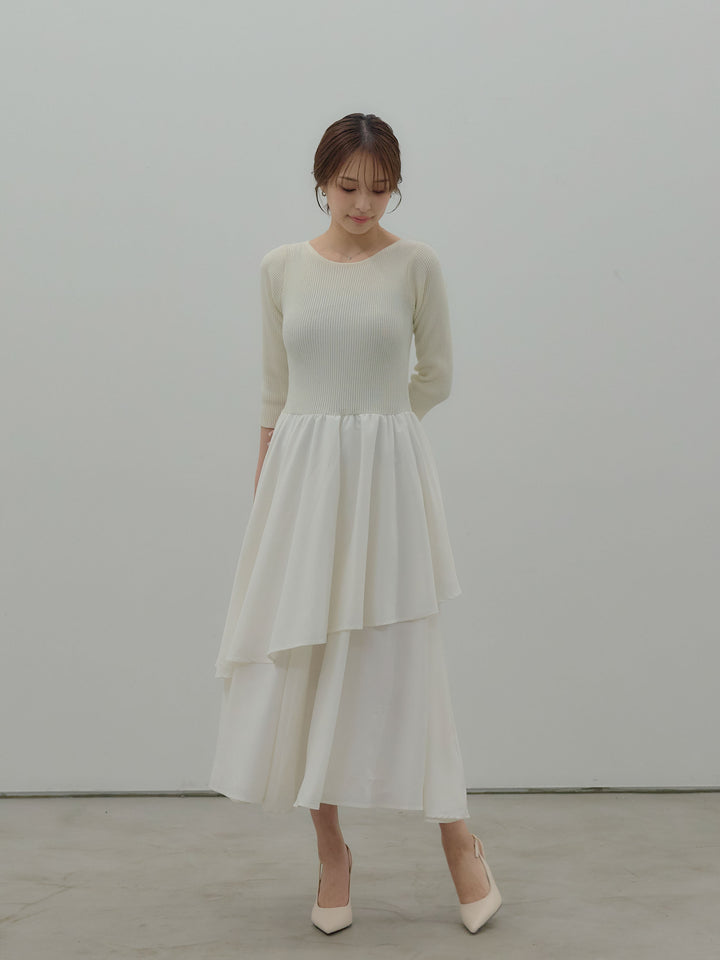 【Essential】7部袖リブドッキングワンピース