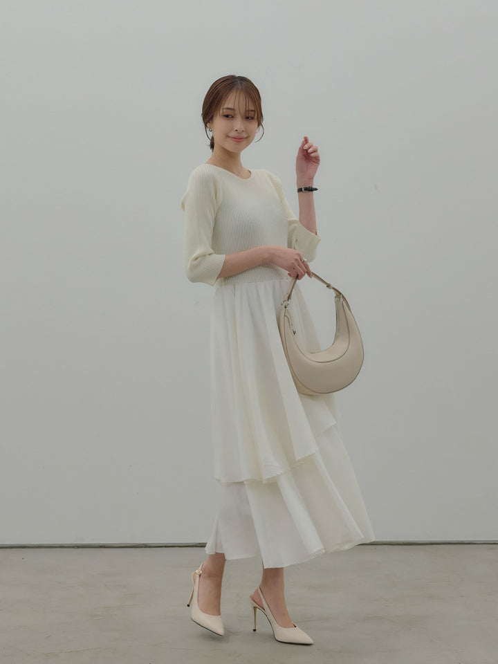 【Essential】7部袖リブドッキングワンピース