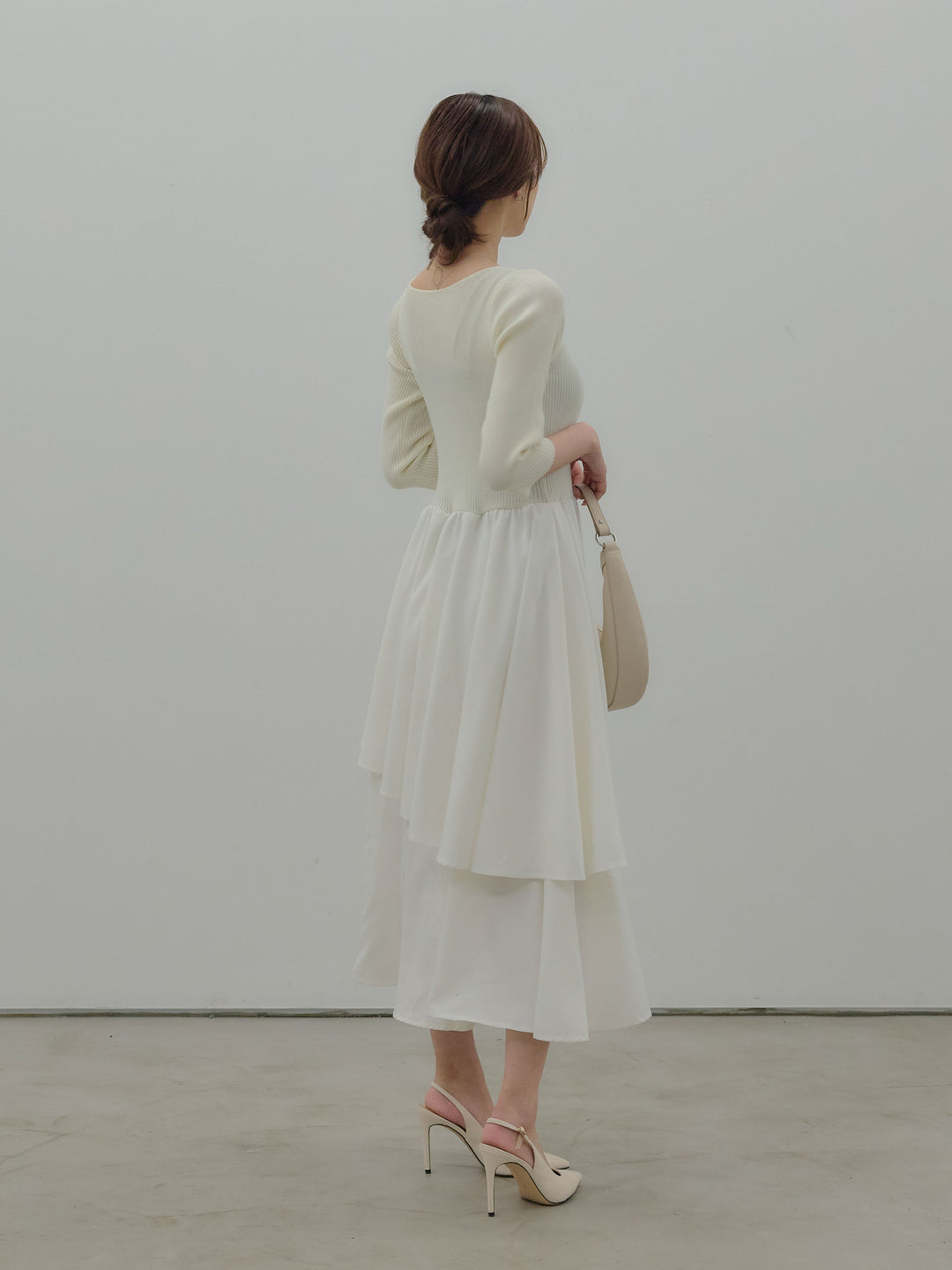 【Essential】7部袖リブドッキングワンピース