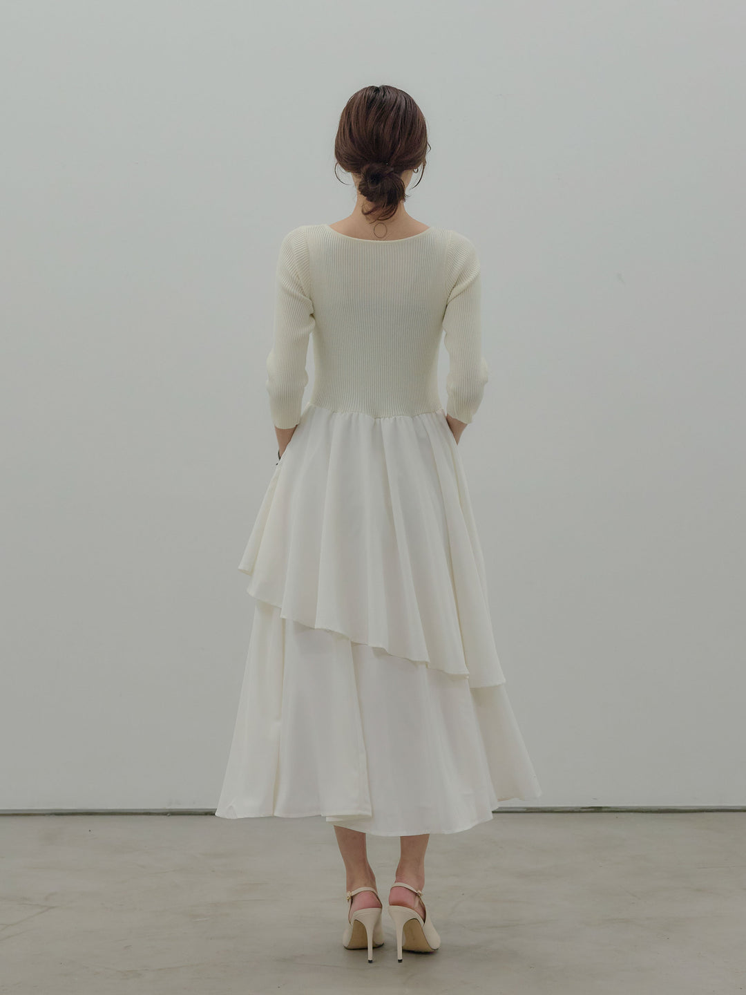 【Essential】7部袖リブドッキングワンピース