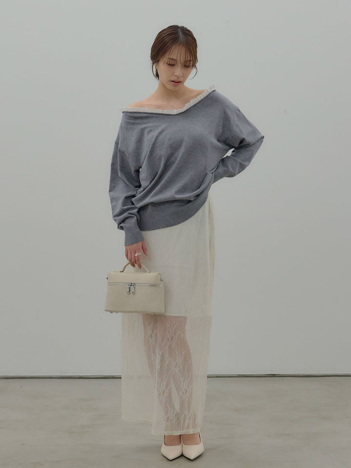 異素材コンビオフショルプルオーバー