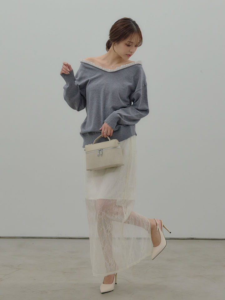 異素材コンビオフショルプルオーバー