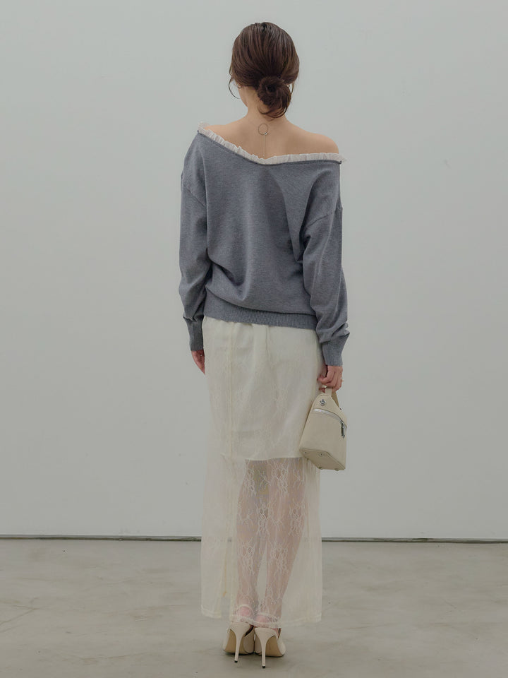 異素材コンビオフショルプルオーバー