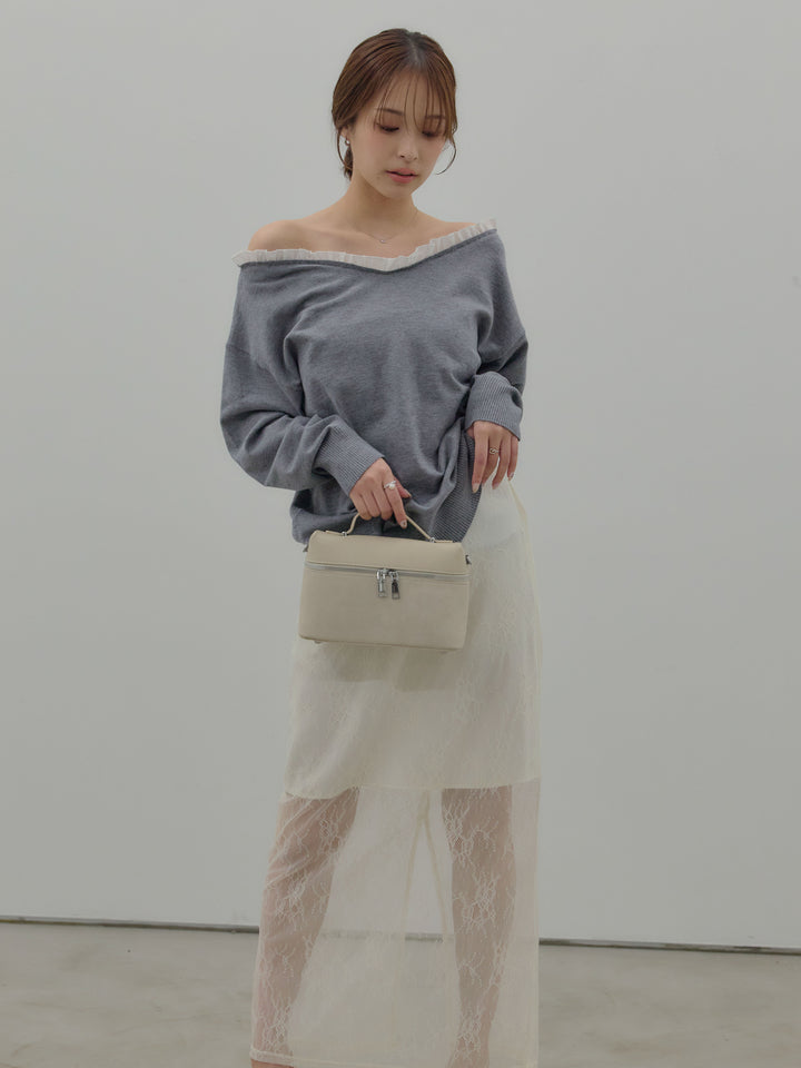 異素材コンビオフショルプルオーバー