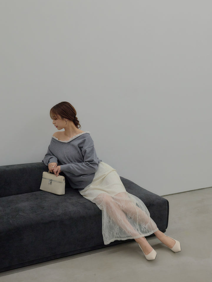 異素材コンビオフショルプルオーバー