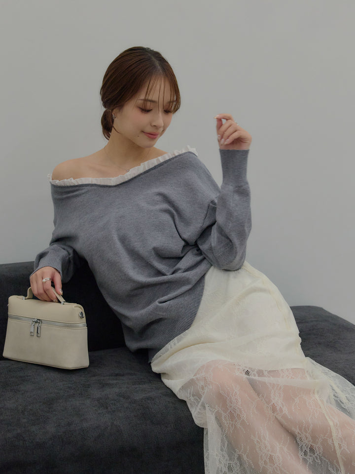 異素材コンビオフショルプルオーバー