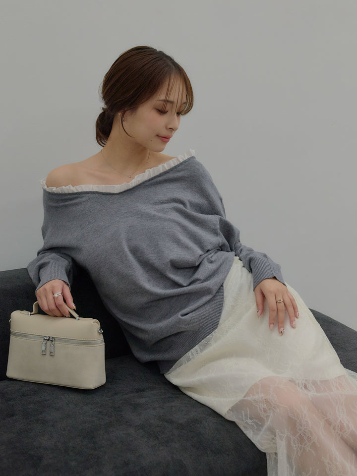 異素材コンビオフショルプルオーバー