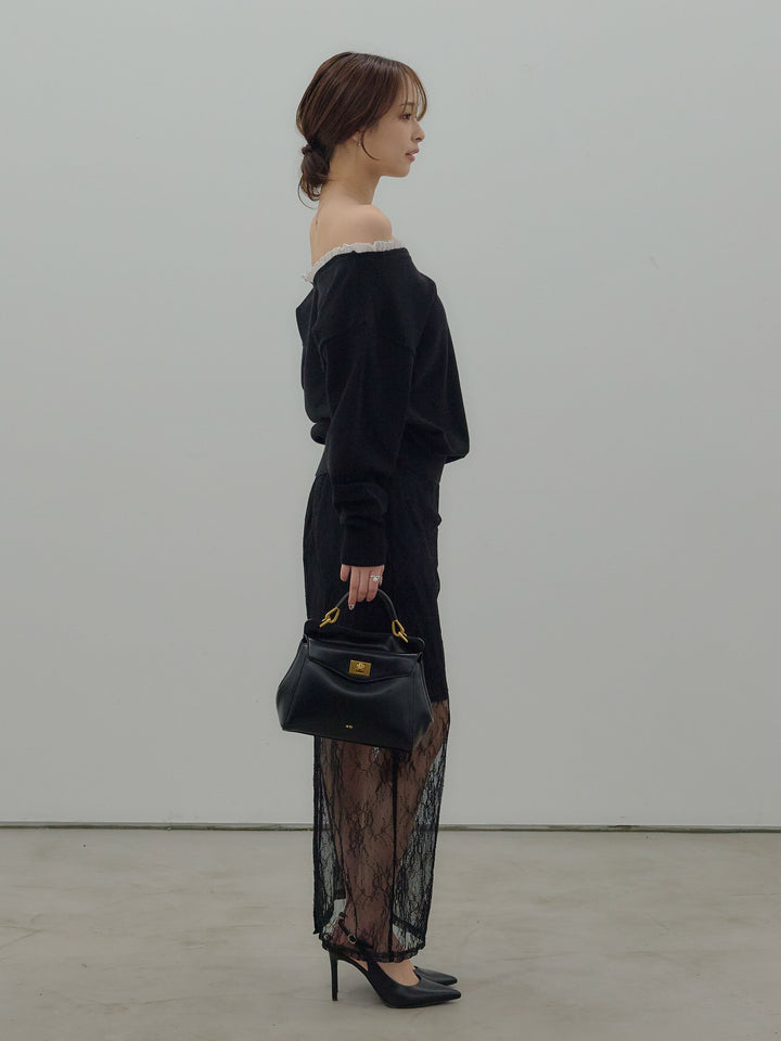 異素材コンビオフショルプルオーバー