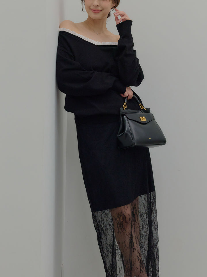 異素材コンビオフショルプルオーバー