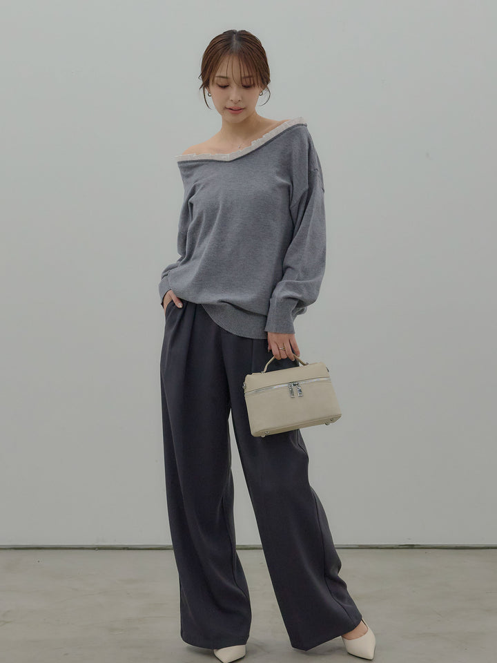 異素材コンビオフショルプルオーバー