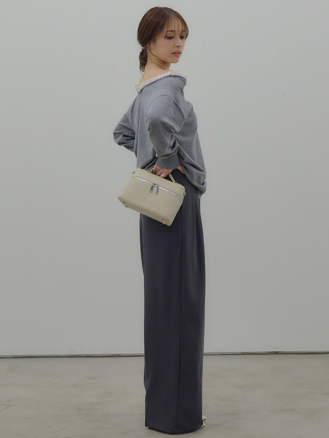 異素材コンビオフショルプルオーバー