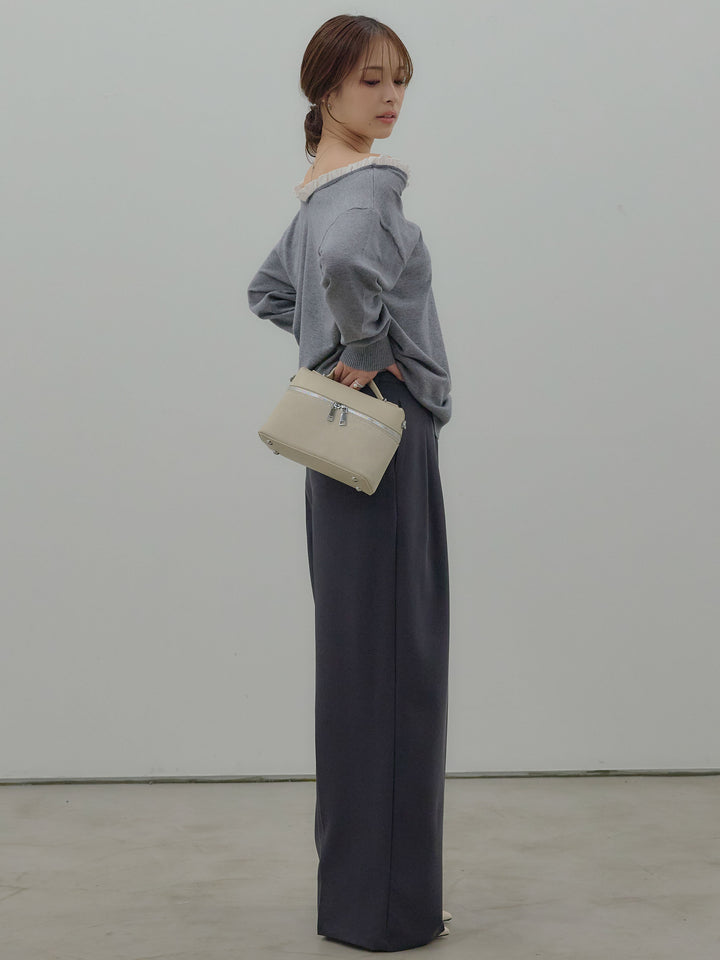 異素材コンビオフショルプルオーバー