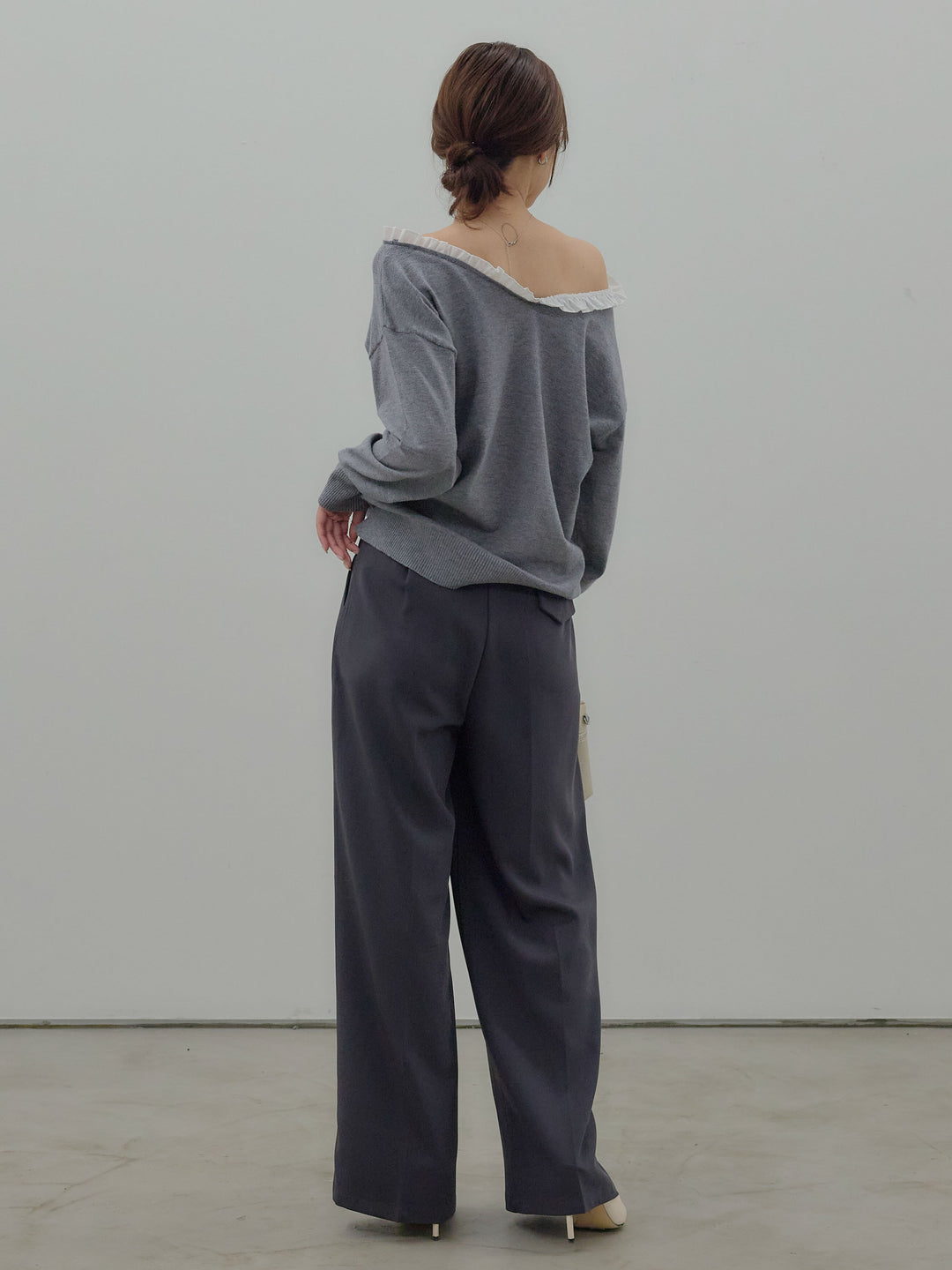 異素材コンビオフショルプルオーバー