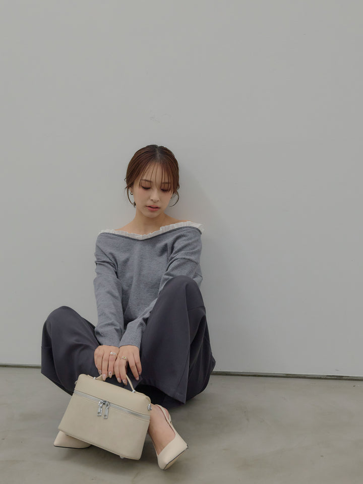 異素材コンビオフショルプルオーバー