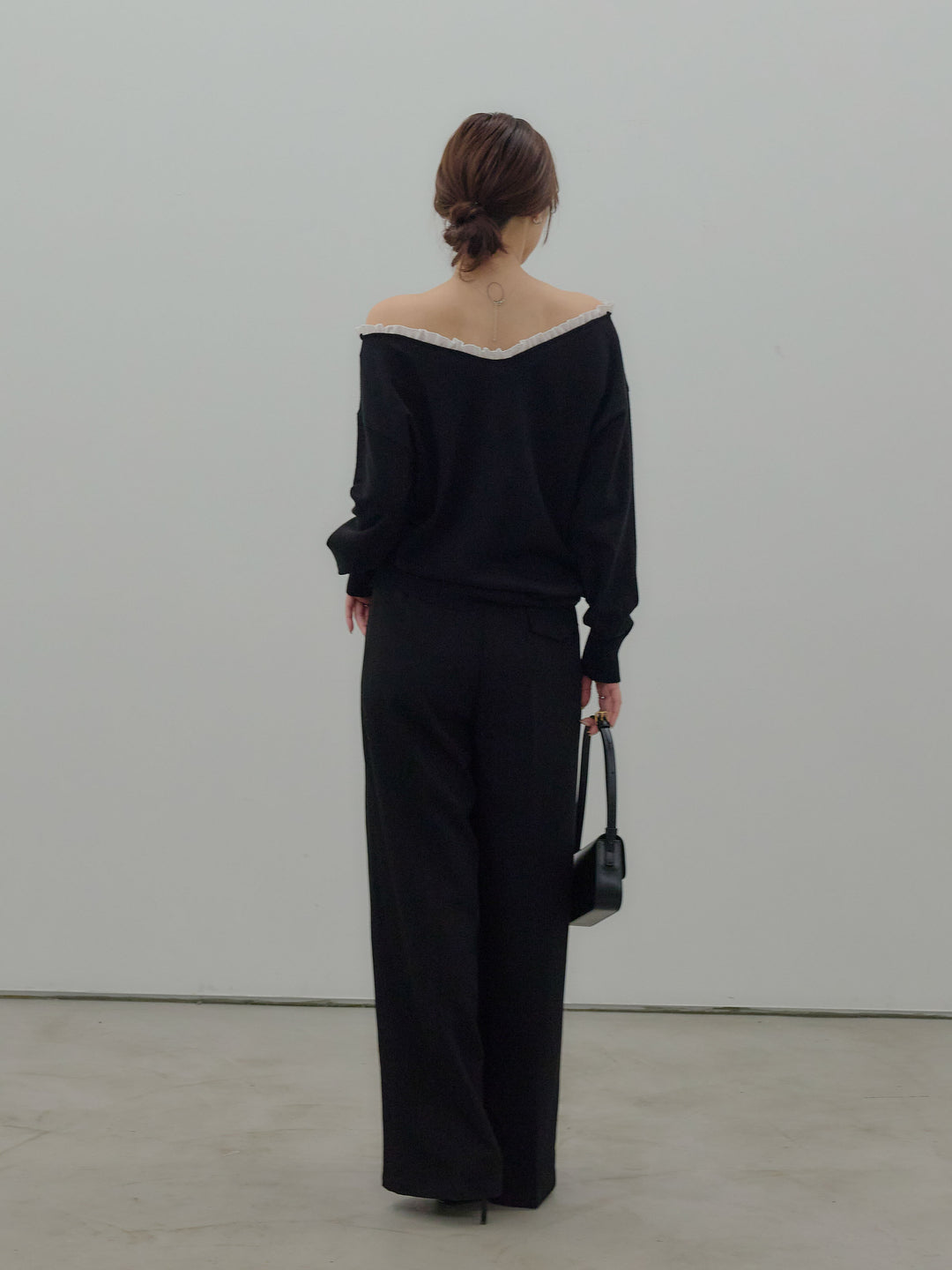 異素材コンビオフショルプルオーバー