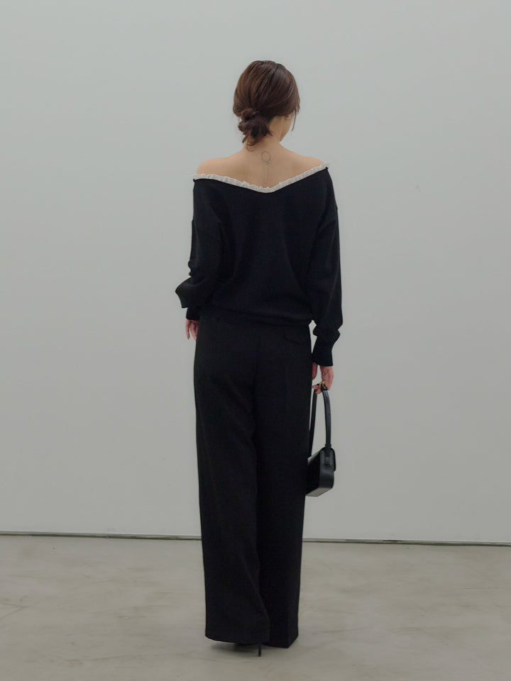 異素材コンビオフショルプルオーバー