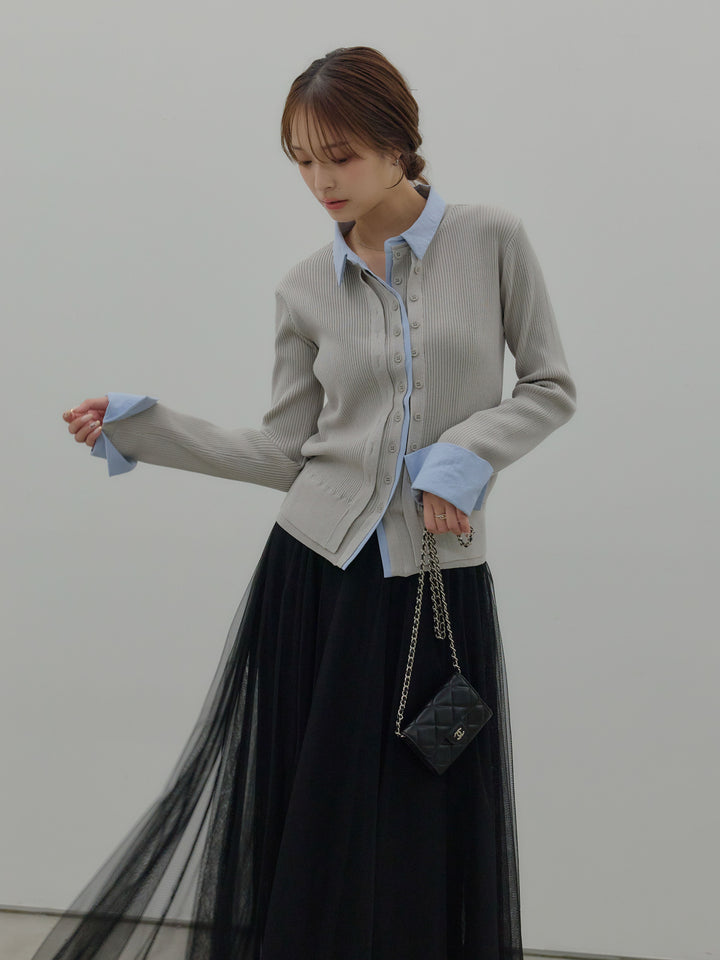 襟付きレイヤードデザインカーディガン