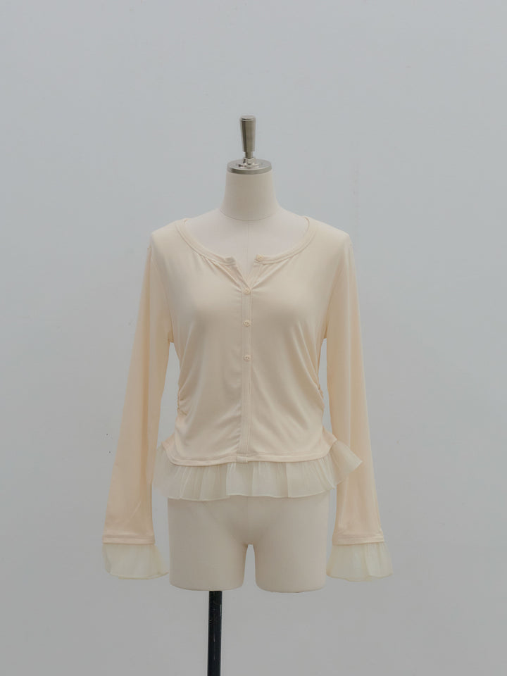 裾フリルヘンリーネックカットソー