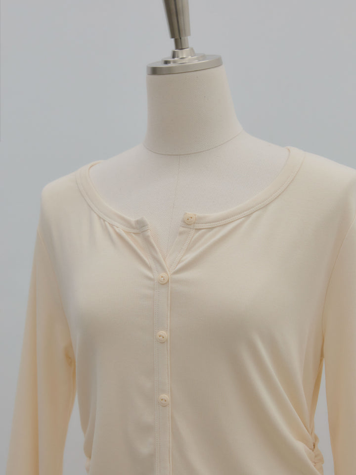 裾フリルヘンリーネックカットソー