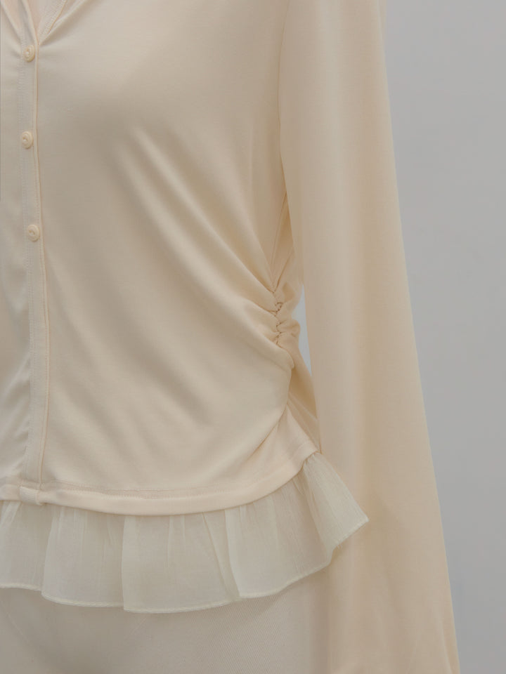 裾フリルヘンリーネックカットソー