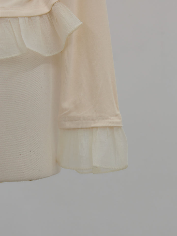 裾フリルヘンリーネックカットソー