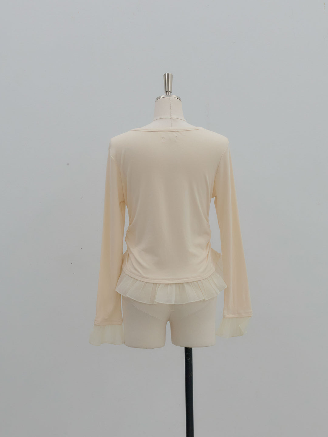 裾フリルヘンリーネックカットソー