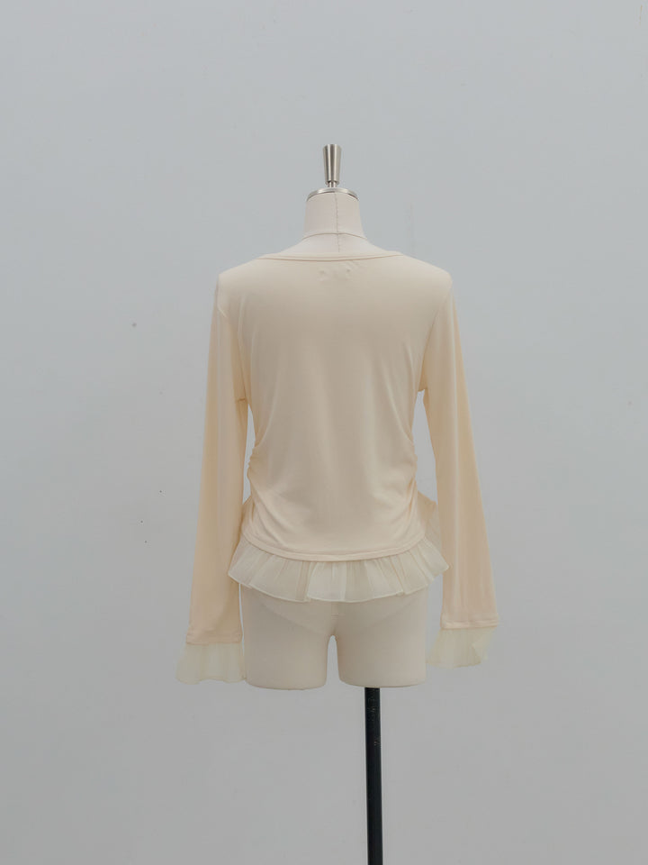 裾フリルヘンリーネックカットソー