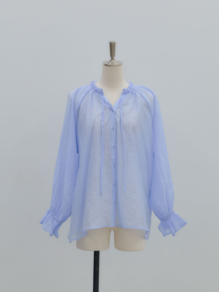 シアーピンストライプギャザーブラウス