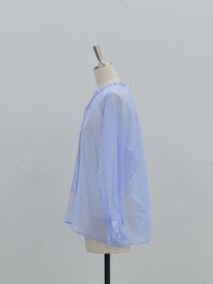 シアーピンストライプギャザーブラウス