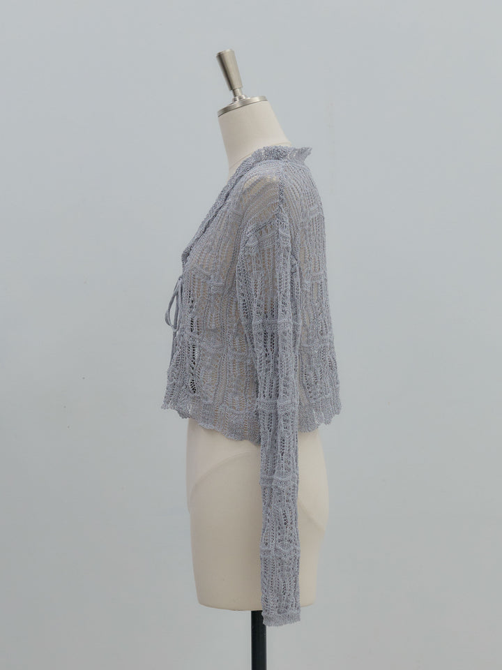 透かし編みフロントリボンカーディガン