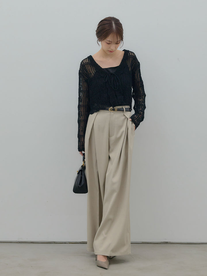 透かし編みフロントリボンカーディガン