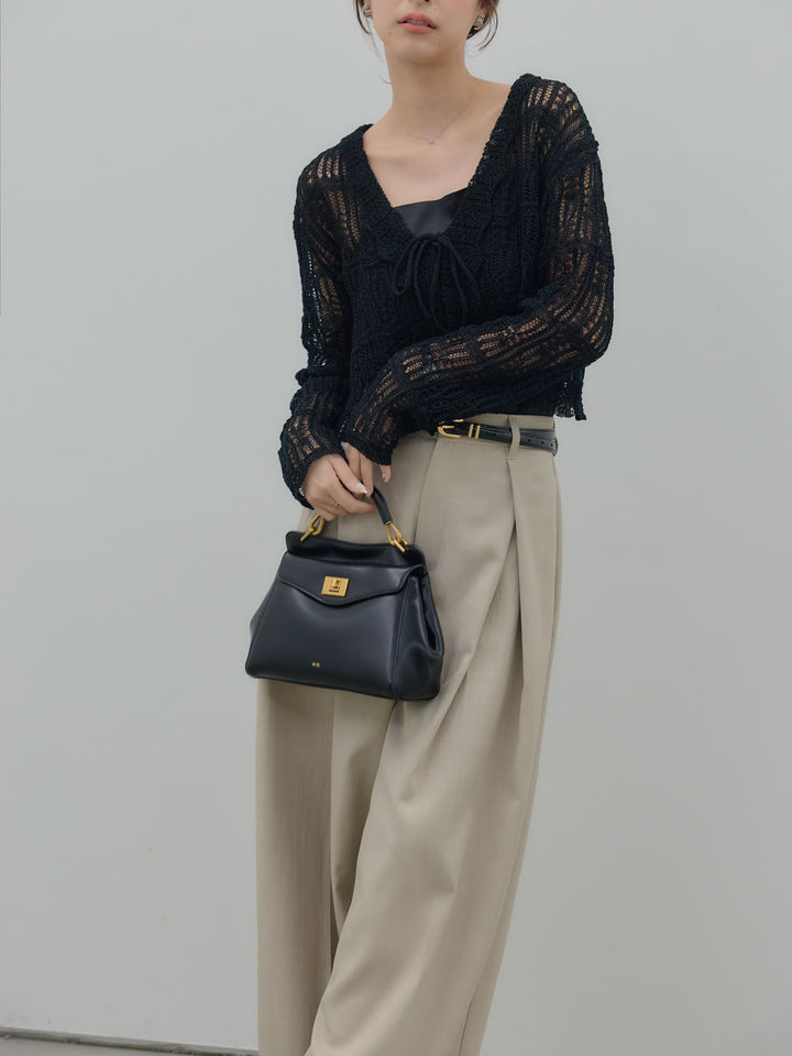 透かし編みフロントリボンカーディガン