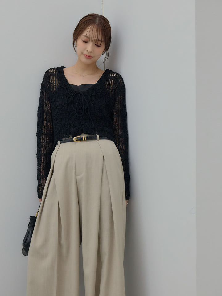 透かし編みフロントリボンカーディガン